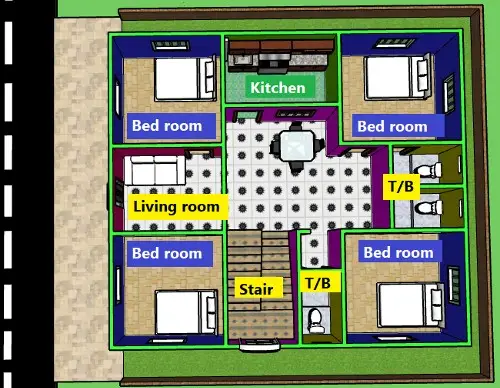 1152 Square feet - 32x36 feet home plan with Cost